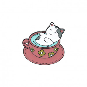 Металлический пин Котик в чашке 3133