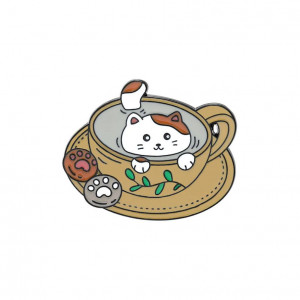 Металлический пин Котик в чашке 3134