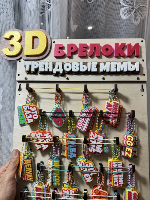 Стенд Светящиеся в темноте Брелоки Трендовые Мемы 100шт